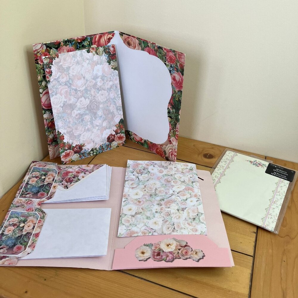 Floral Rose Stationary Paper 3 Package Sets Vintage 1990s American Greetings